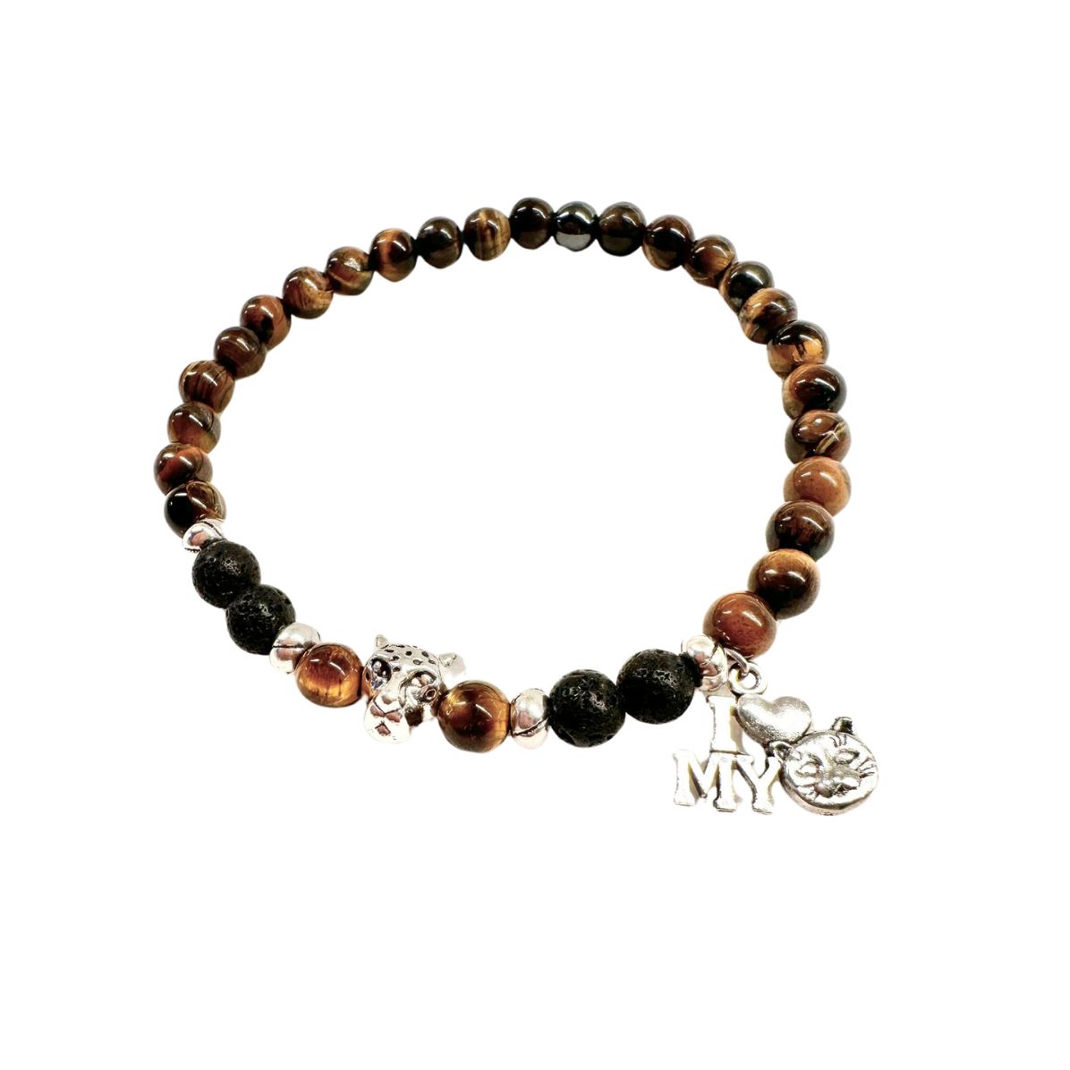 Náramek I LOVE MY CAT - Tygří oko, Hematit a Lávový kámen