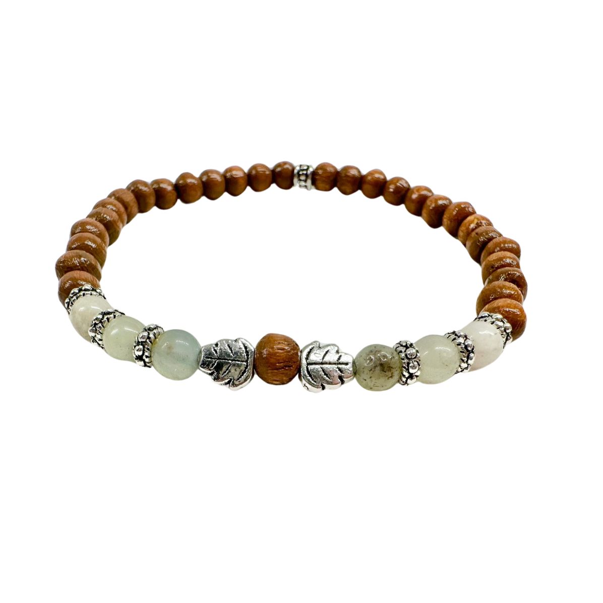Náramek LÍSTKY - Amazonit a dřevěné korálky