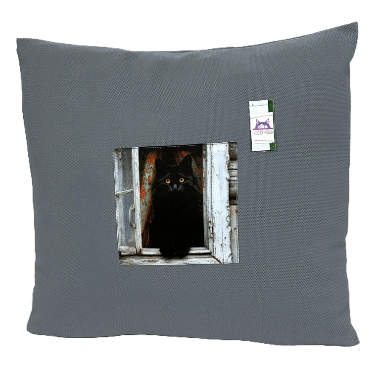 Potah na polštářek - černá kočka Chlupajda