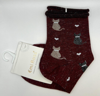 Ponožky Kočičí stříbro - vínové