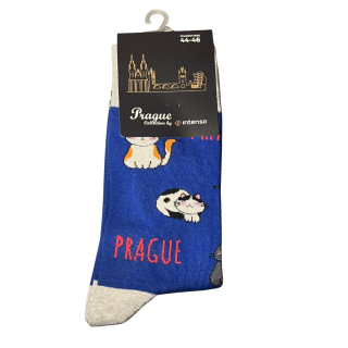 Ponožky Prague modré - kočičí kolonie